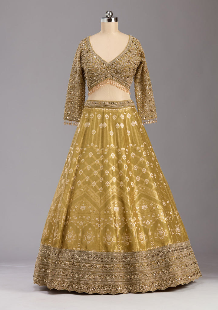 Mehendi Cording Banarasi Readymade Lehenga-koskii