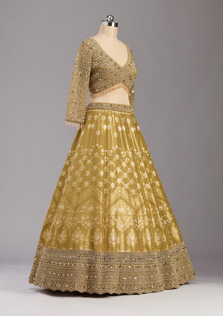 Mehendi Cording Banarasi Readymade Lehenga-koskii