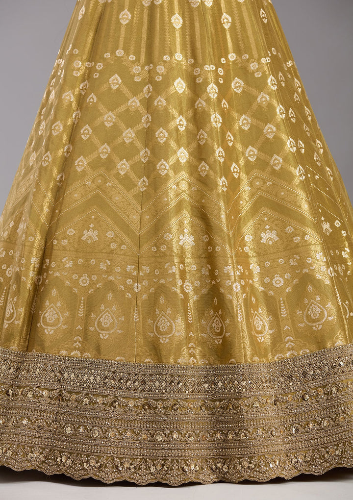 Mehendi Cording Banarasi Readymade Lehenga-koskii