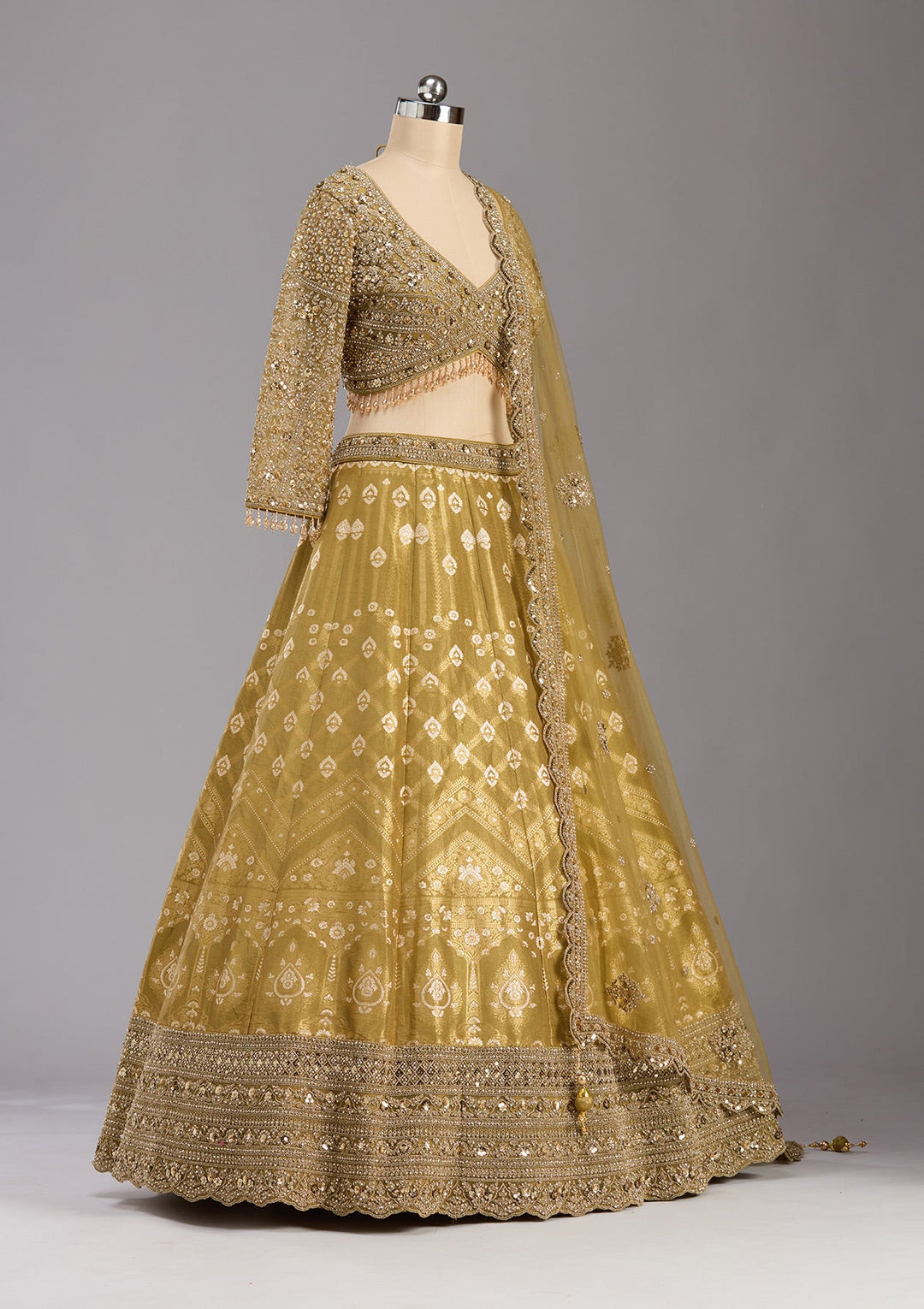 Mehendi Cording Banarasi Readymade Lehenga-koskii