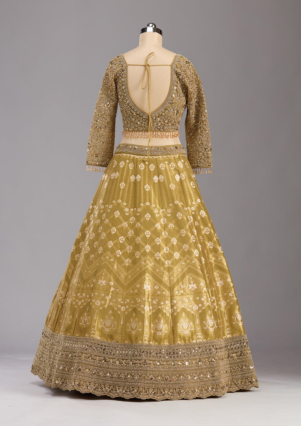 Mehendi Cording Banarasi Readymade Lehenga-koskii