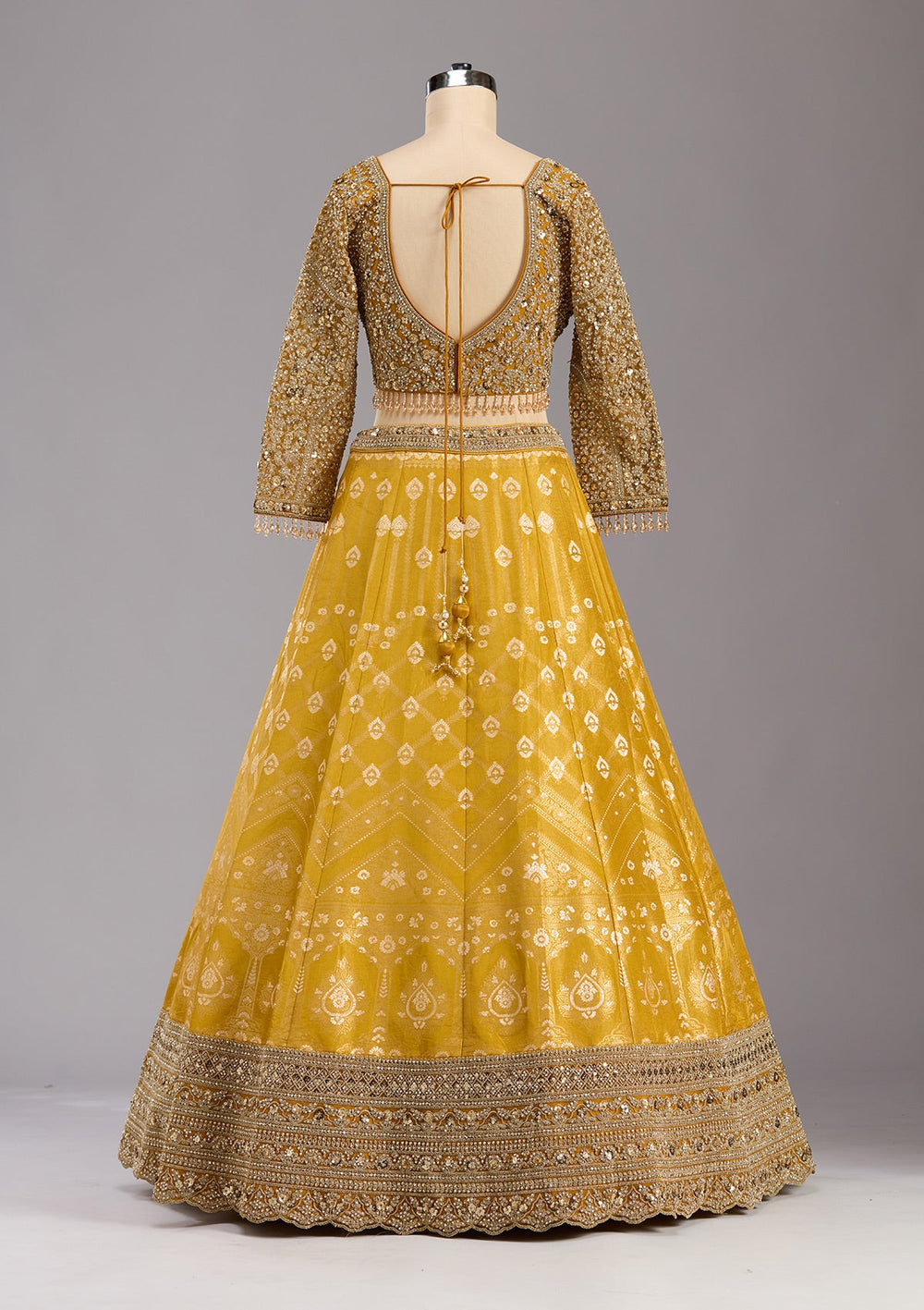 Mustard Cording Banarasi Readymade Lehenga-koskii