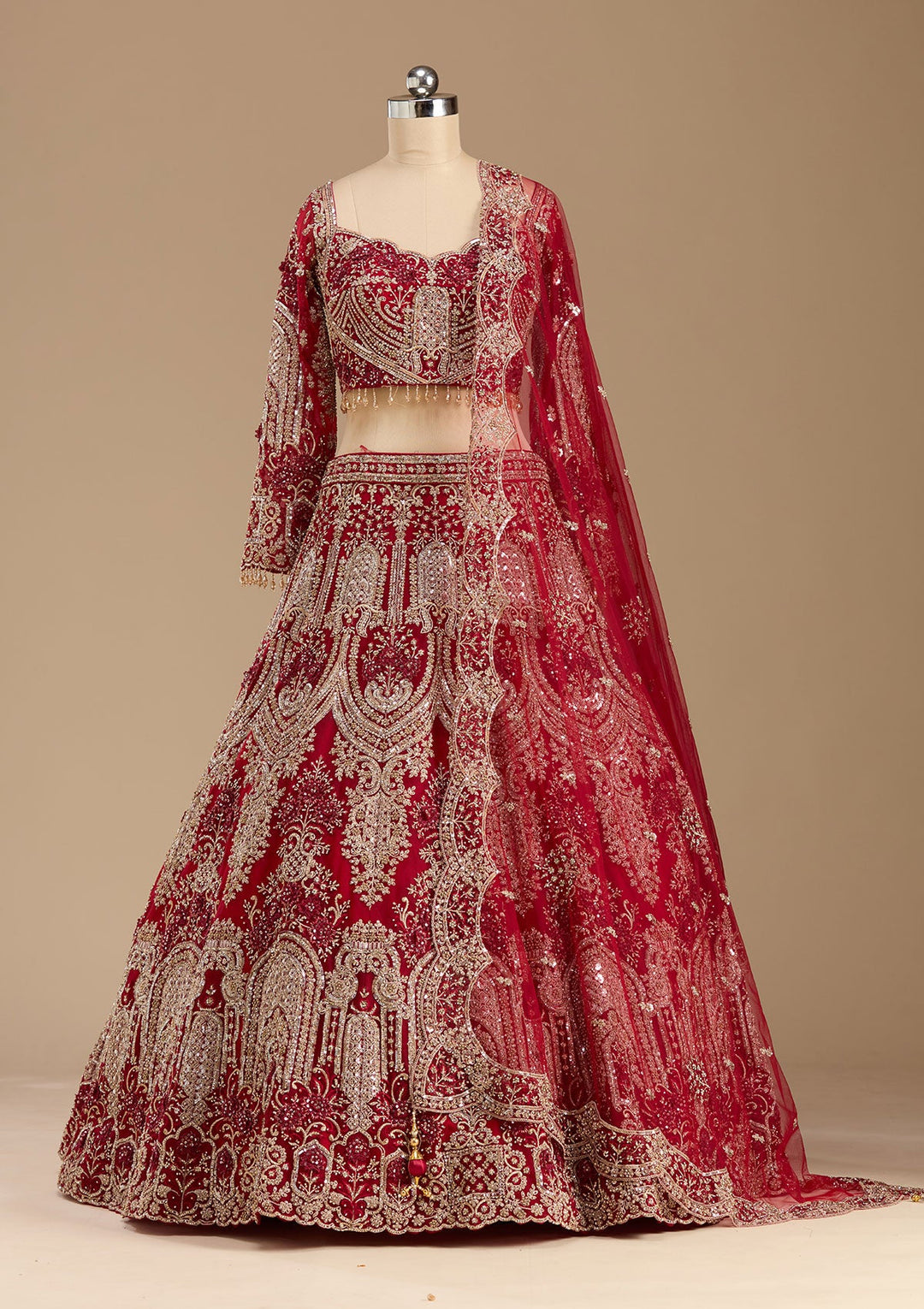 Dark Maroon Applique Net Readymade Lehenga-koskii