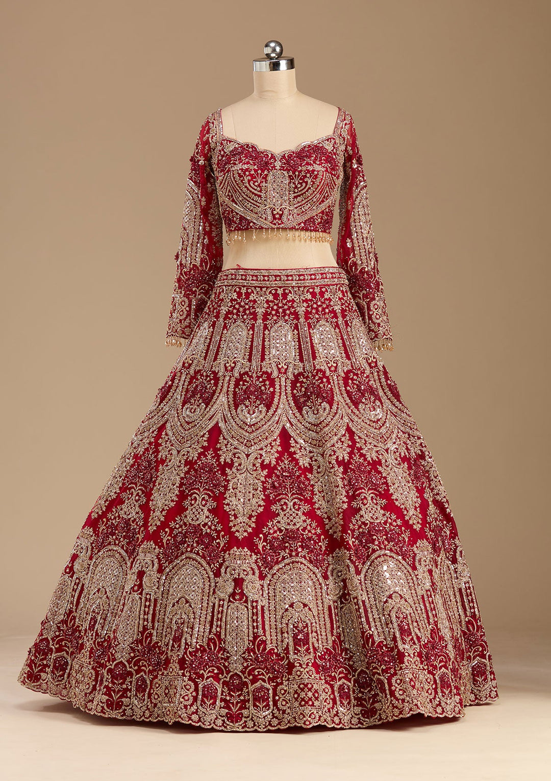 Dark Maroon Applique Net Readymade Lehenga-koskii