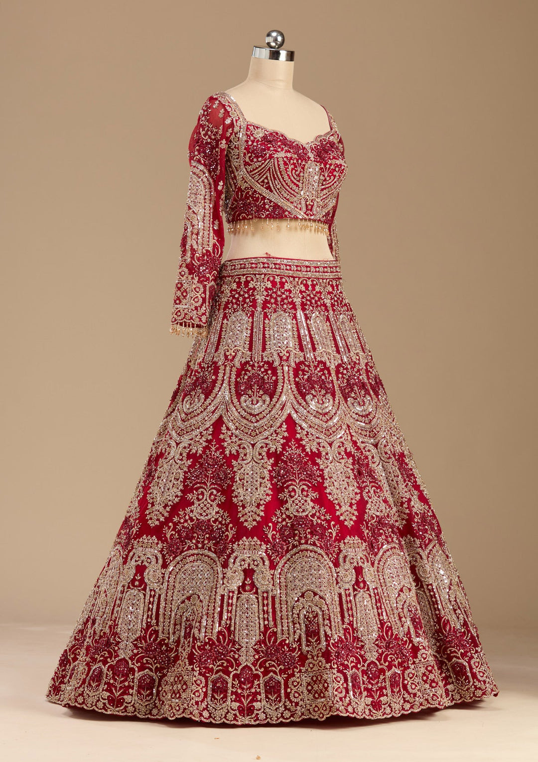 Dark Maroon Applique Net Readymade Lehenga-koskii
