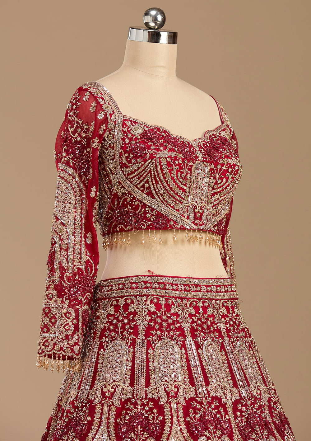 Dark Maroon Applique Net Readymade Lehenga-koskii