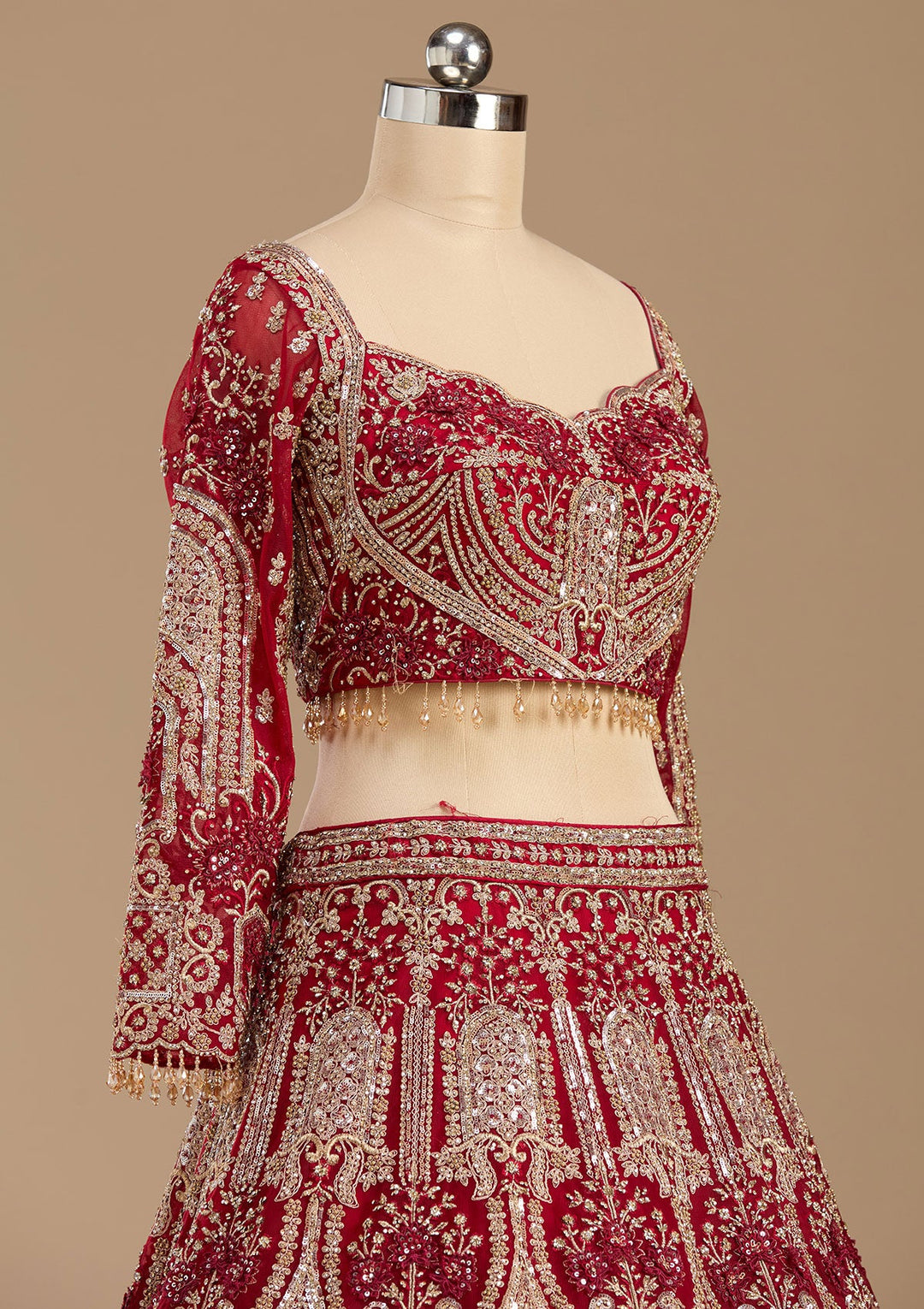 Dark Maroon Applique Net Readymade Lehenga-koskii