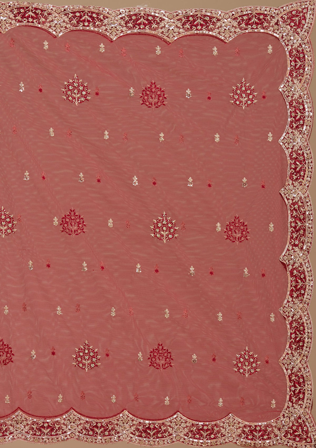Dark Maroon Applique Net Readymade Lehenga-koskii
