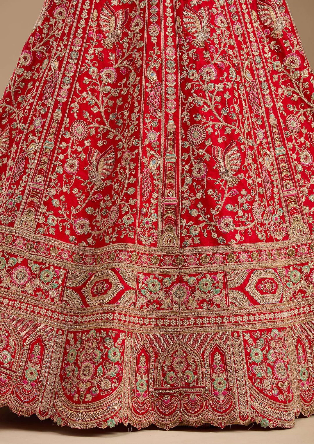 Red Cording Raw Silk Readymade Lehenga-koskii