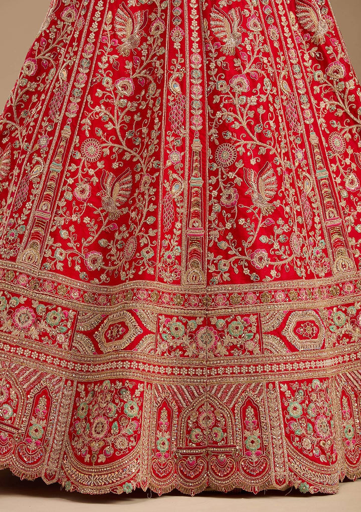 Red Cording Raw Silk Readymade Lehenga-koskii