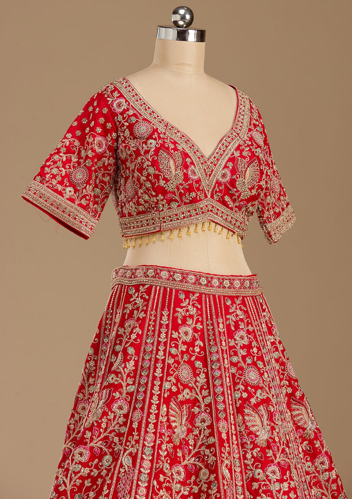 Red Cording Raw Silk Readymade Lehenga-koskii