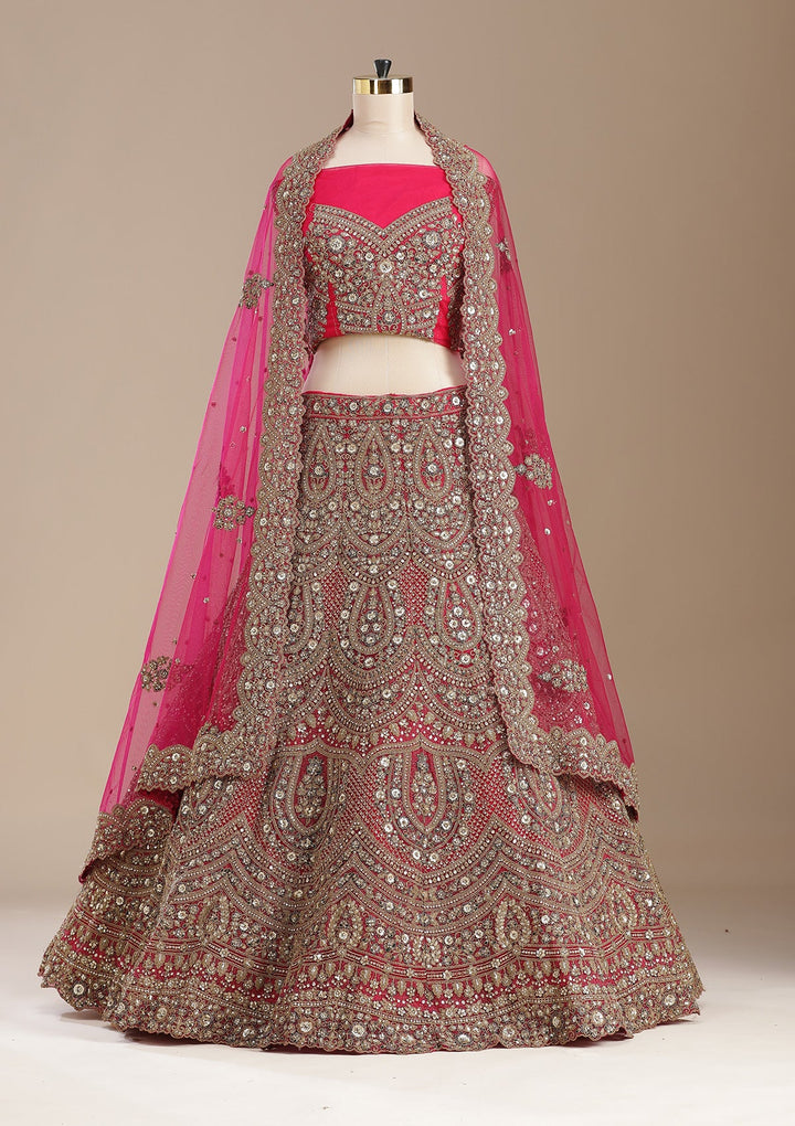 Rani Pink Sequins Net Readymade Lehenga-koskii