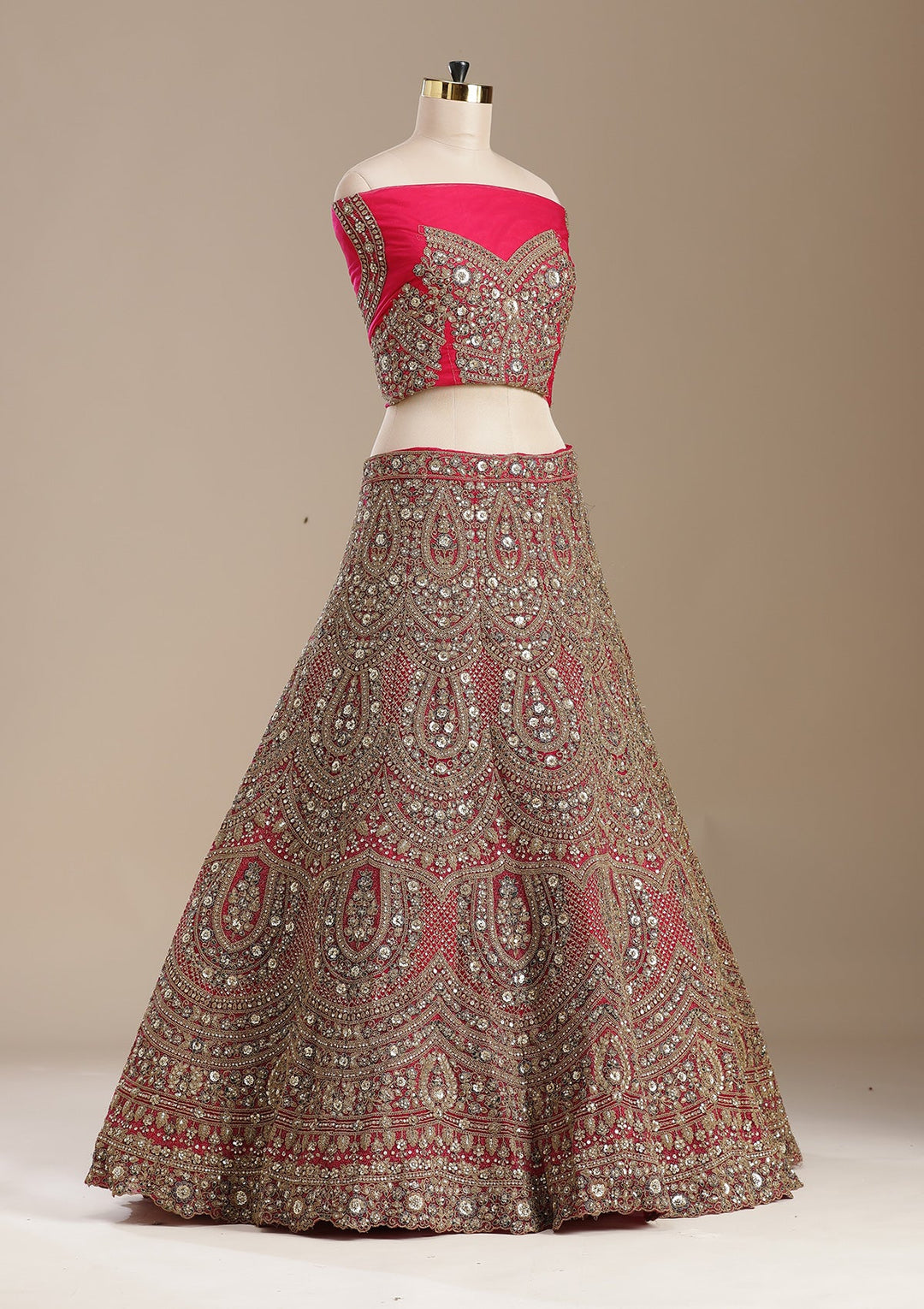Rani Pink Sequins Net Readymade Lehenga-koskii