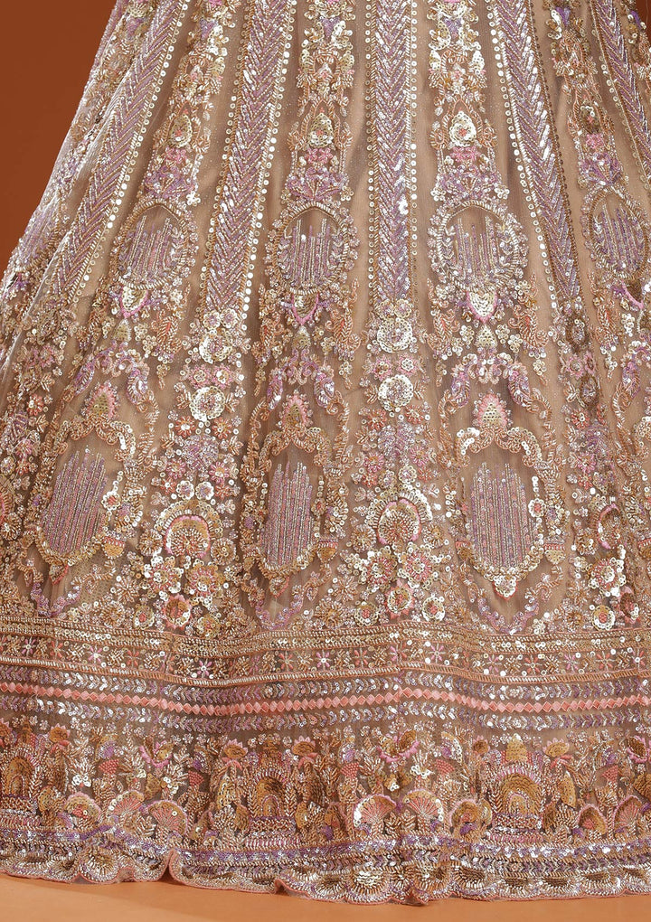 Light Peach Sequins Net Readymade Lehenga-koskii