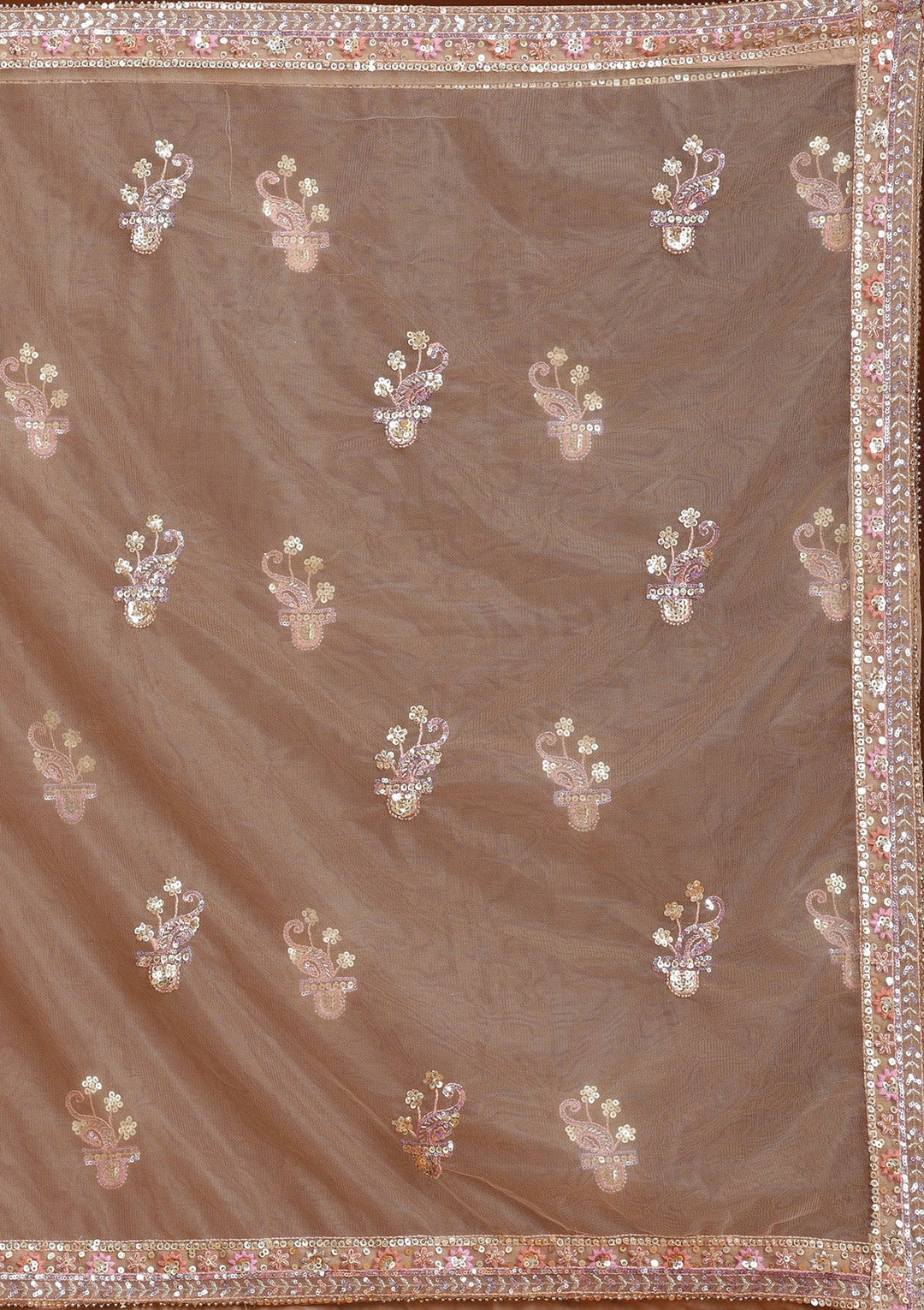 Light Peach Sequins Net Readymade Lehenga-koskii