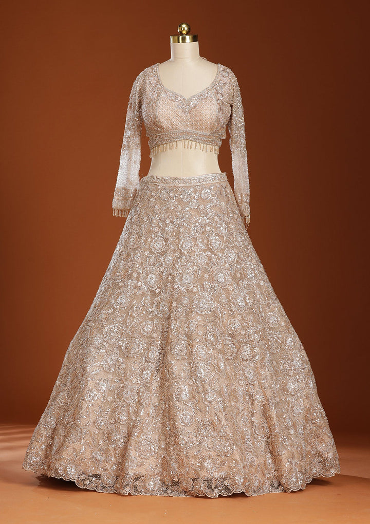 Beige Cutdana Net Readymade Lehenga-koskii