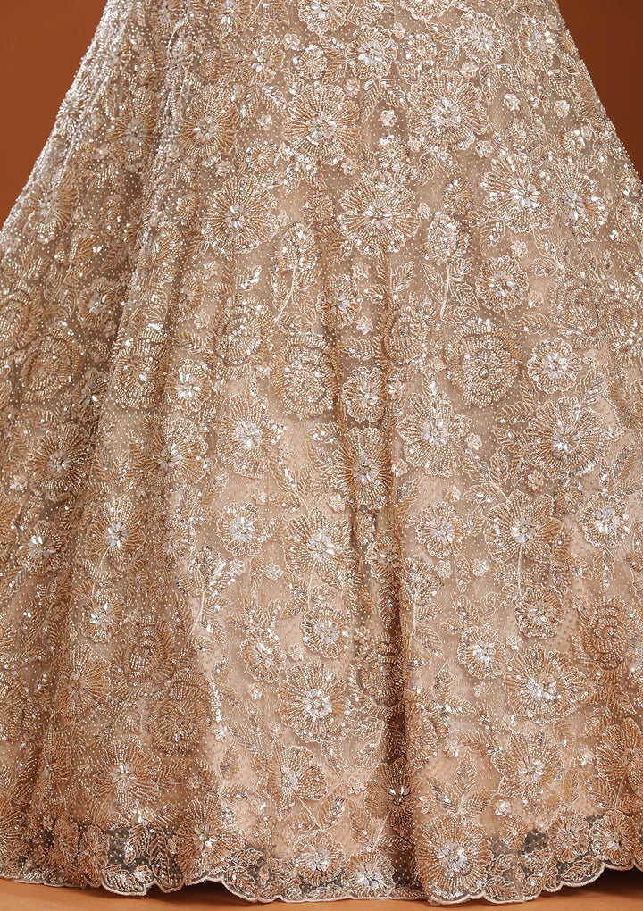 Beige Cutdana Net Readymade Lehenga-koskii