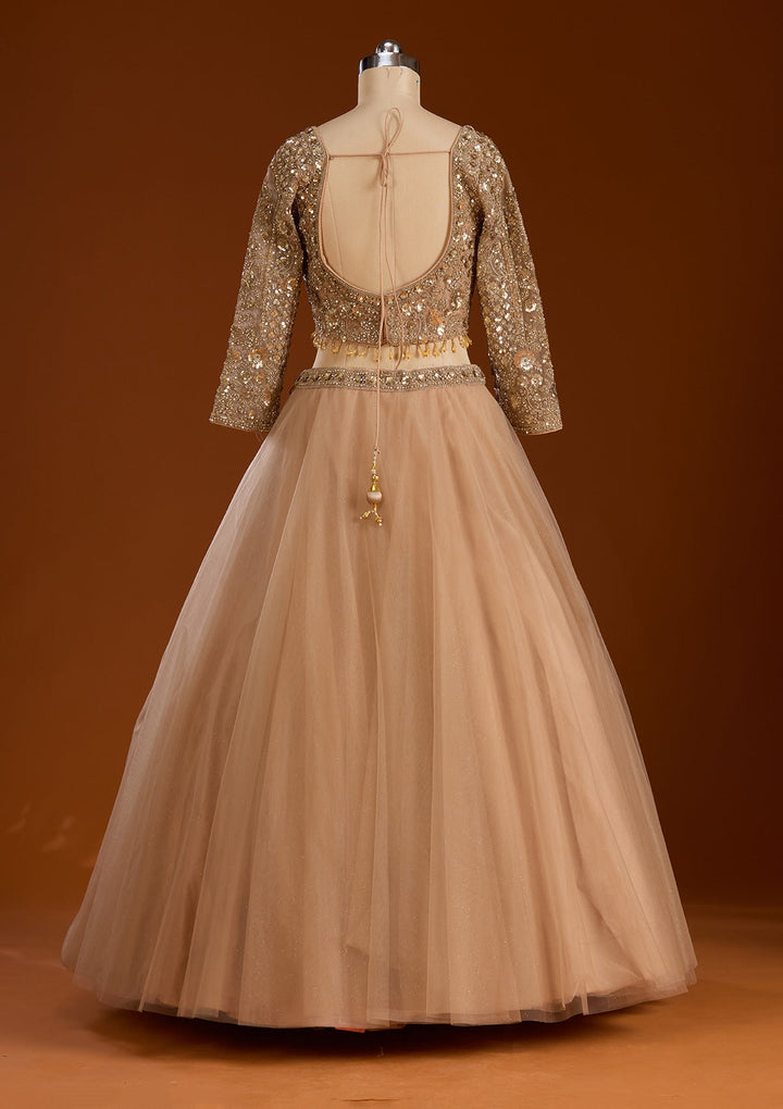 Beige Sequins Net Readymade Lehenga-koskii