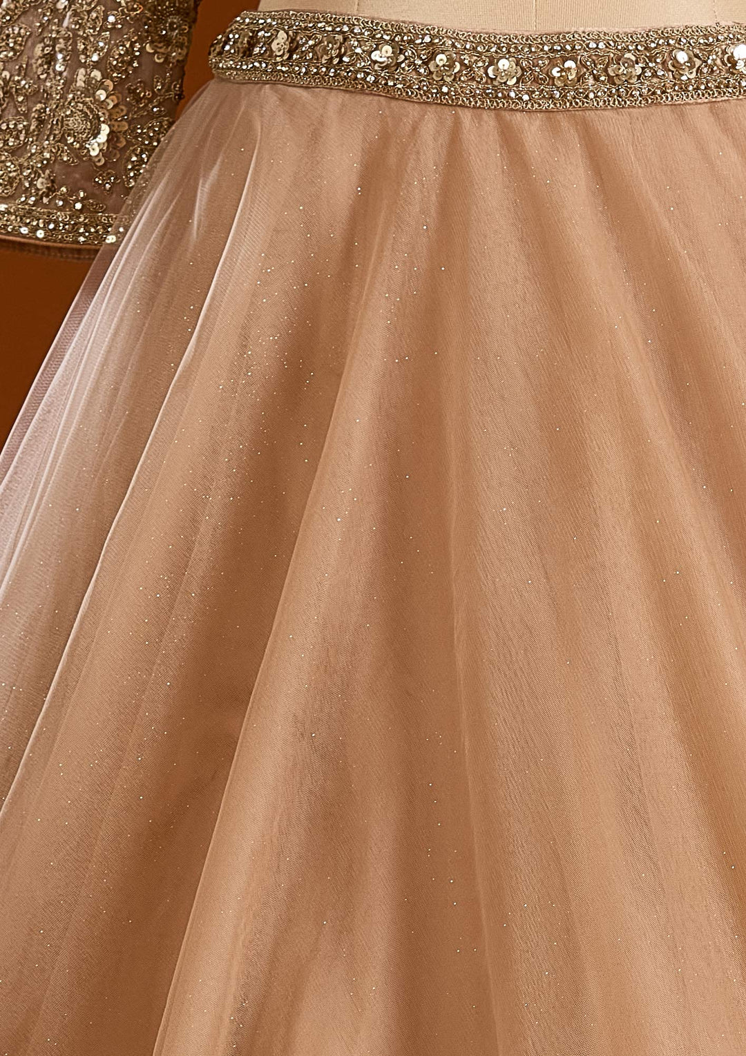 Beige Sequins Net Readymade Lehenga-koskii
