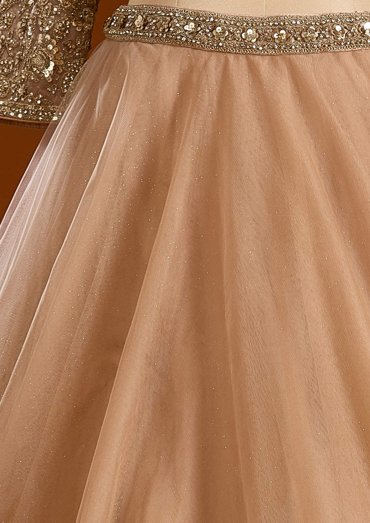 Beige Sequins Net Readymade Lehenga-koskii