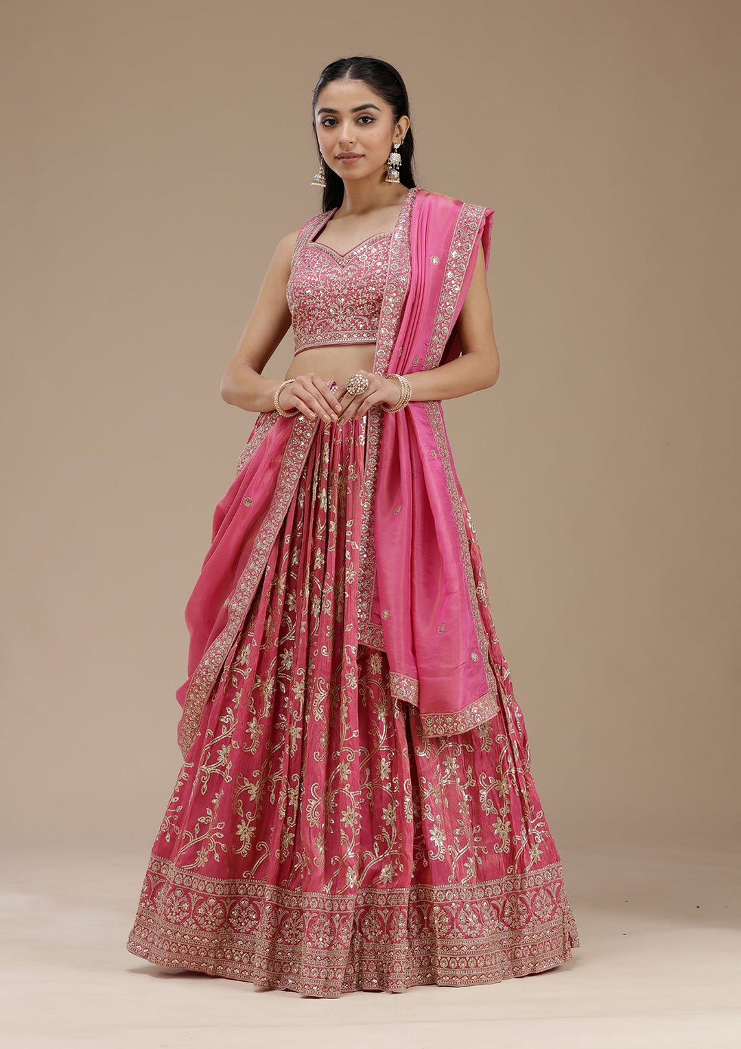 Magenta Pink Sequins Shimmer Readymade Lehenga-koskii