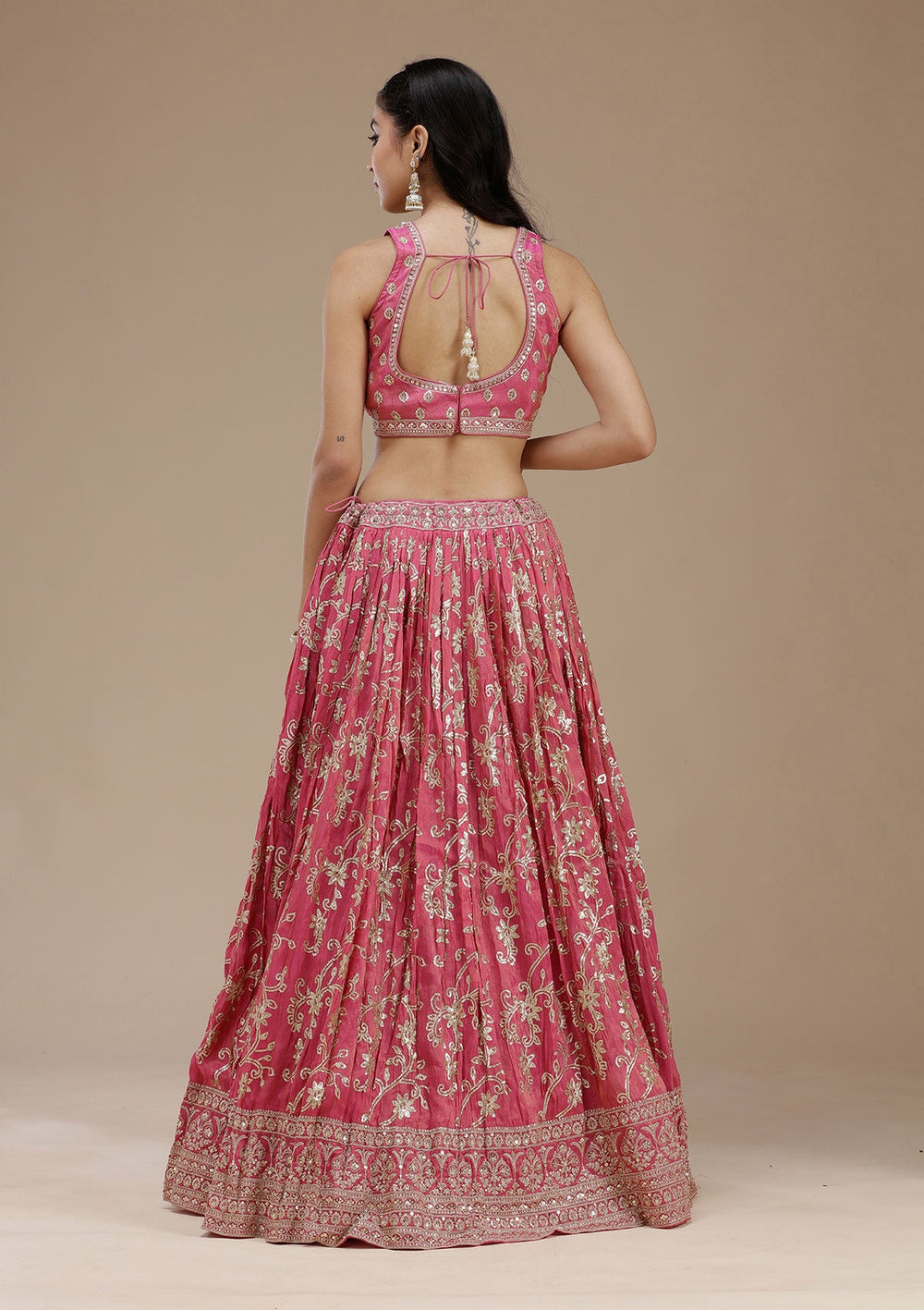 Magenta Pink Sequins Shimmer Readymade Lehenga-koskii