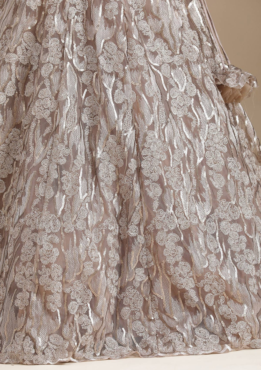 Brown Threadwork Net Readymade Lehenga-koskii