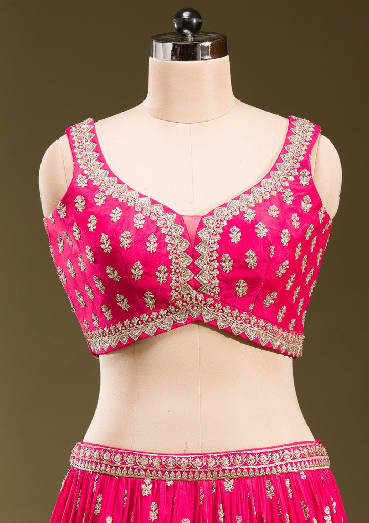Rani Pink Zariwork Georgette Readymade Lehenga-koskii