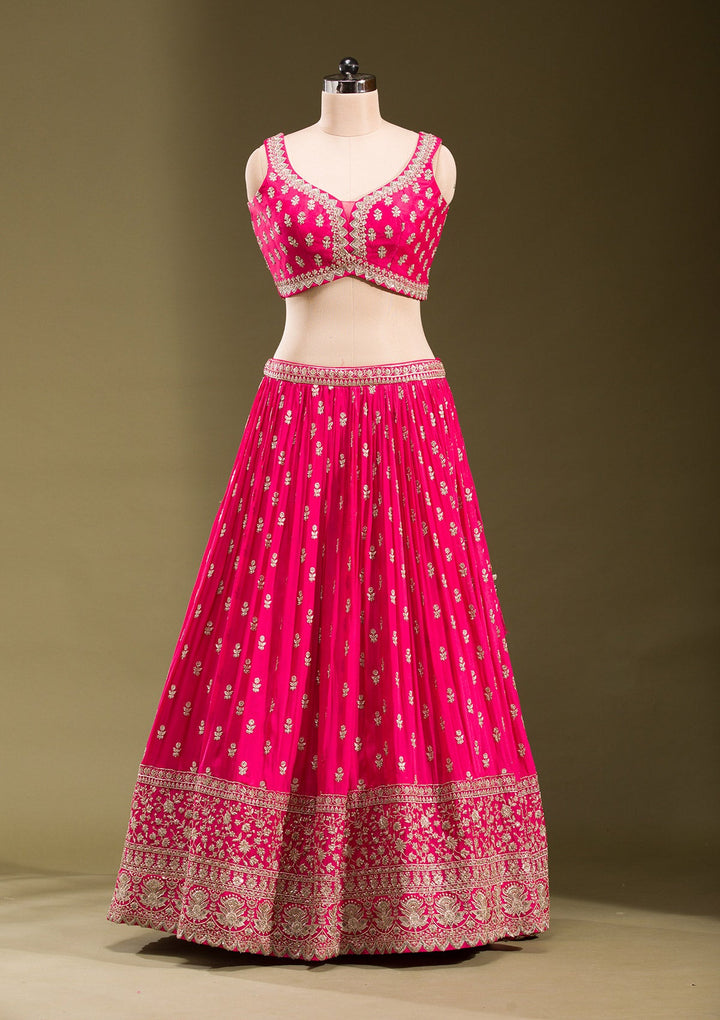 Rani Pink Zariwork Georgette Readymade Lehenga-koskii