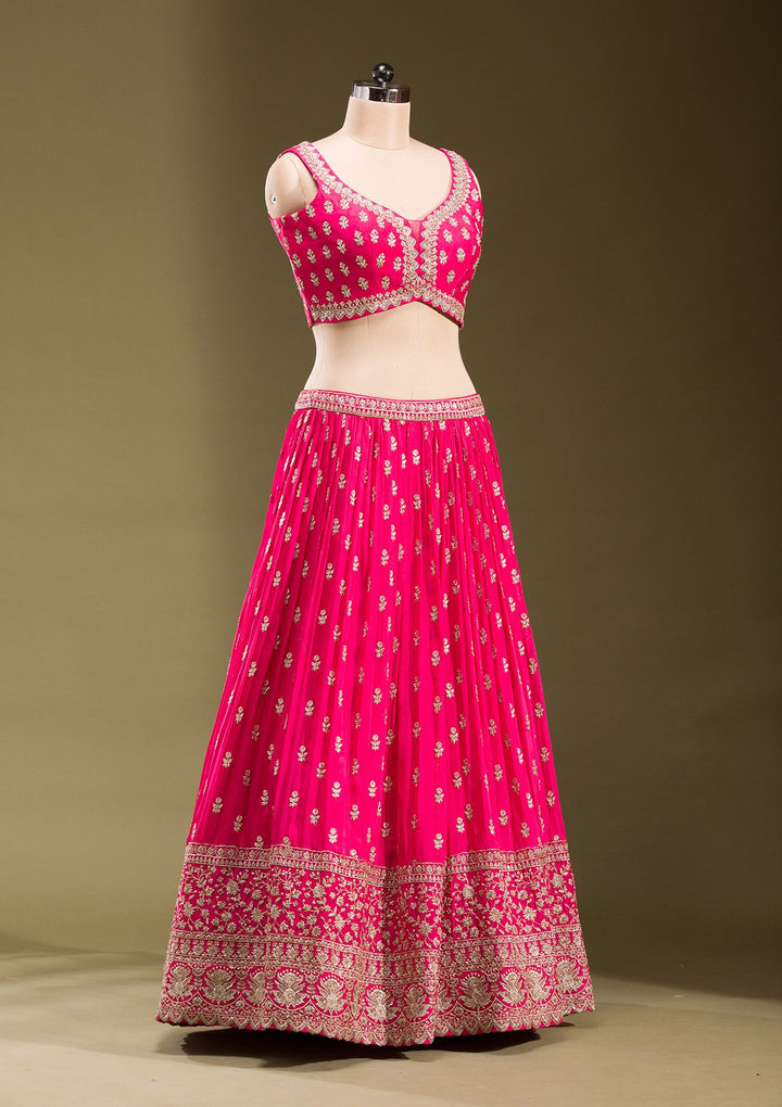 Rani Pink Zariwork Georgette Readymade Lehenga-koskii