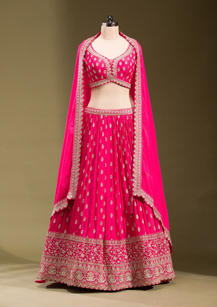 Rani Pink Zariwork Georgette Readymade Lehenga-koskii
