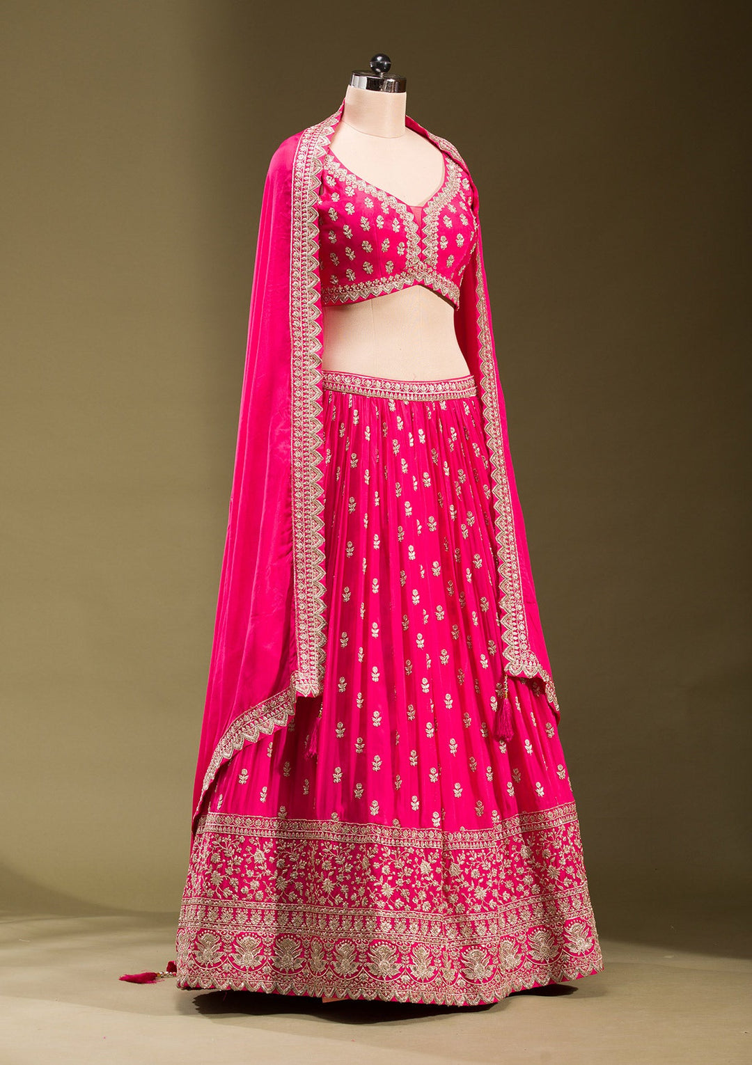 Rani Pink Zariwork Georgette Readymade Lehenga-koskii
