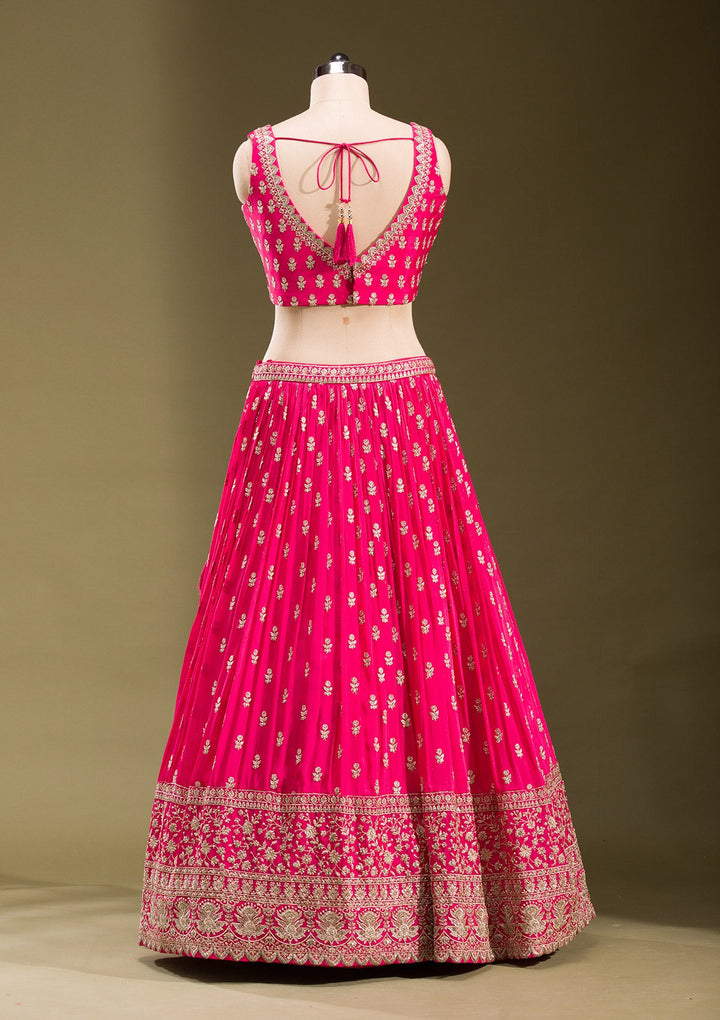 Rani Pink Zariwork Georgette Readymade Lehenga-koskii