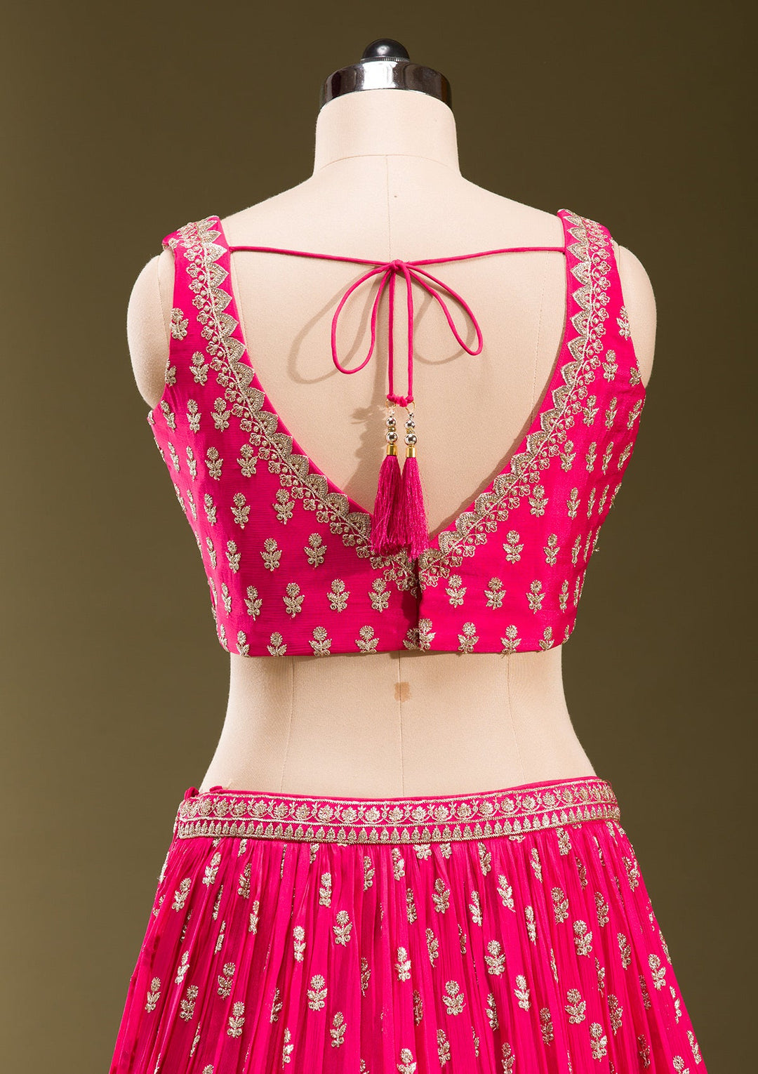 Rani Pink Zariwork Georgette Readymade Lehenga-koskii