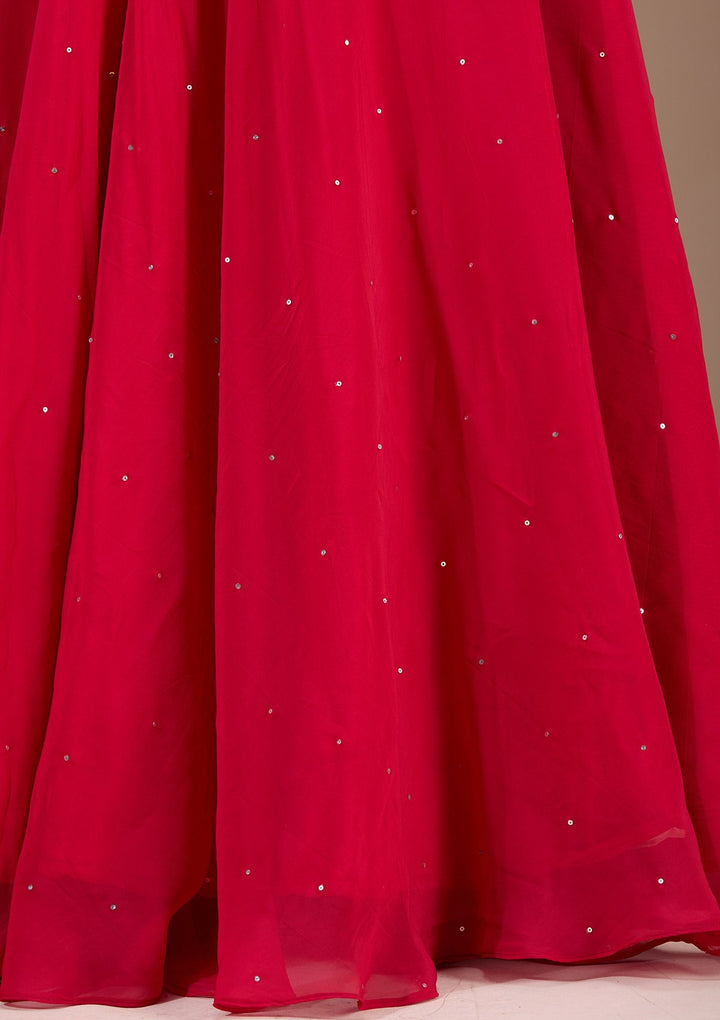 Red Zardosi Raw Silk Readymade Lehenga-Koskii