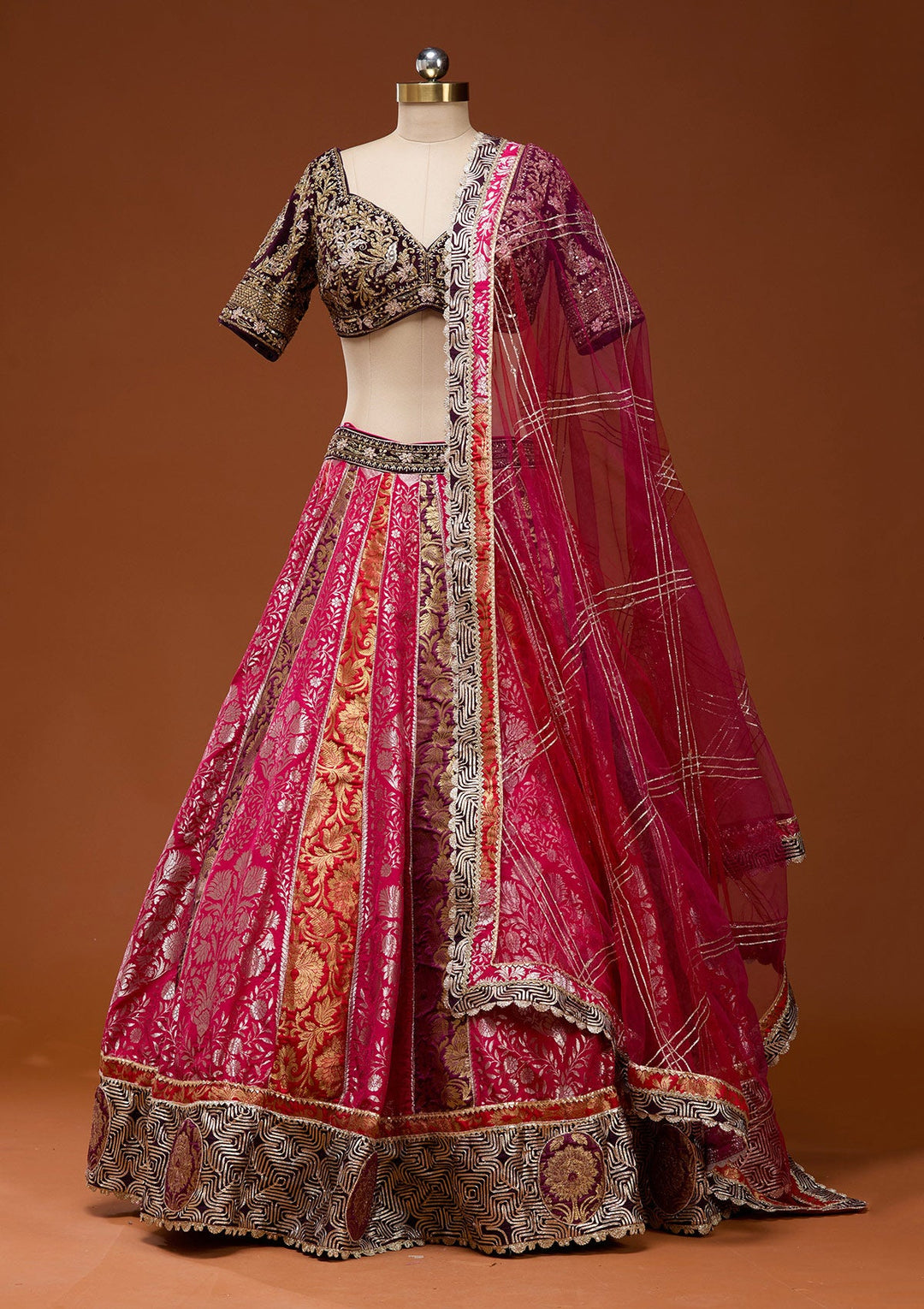 Pink Zardosi Brocade Readymade Lehenga_Koskii