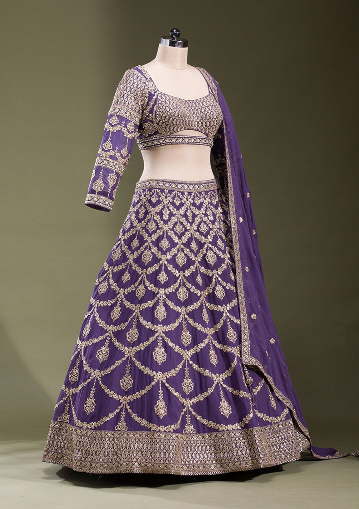 Purple Zariwork Georgette Readymade Lehenga-koskii