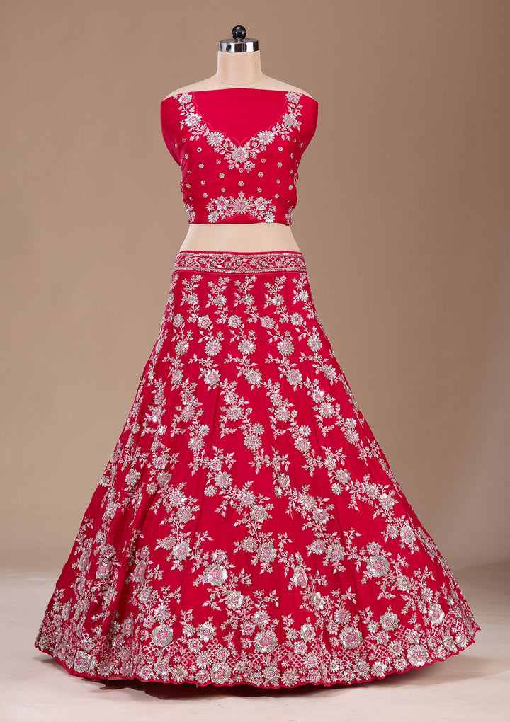 Rani Pink Sequins Silk Readymade Lehenga-Koskii