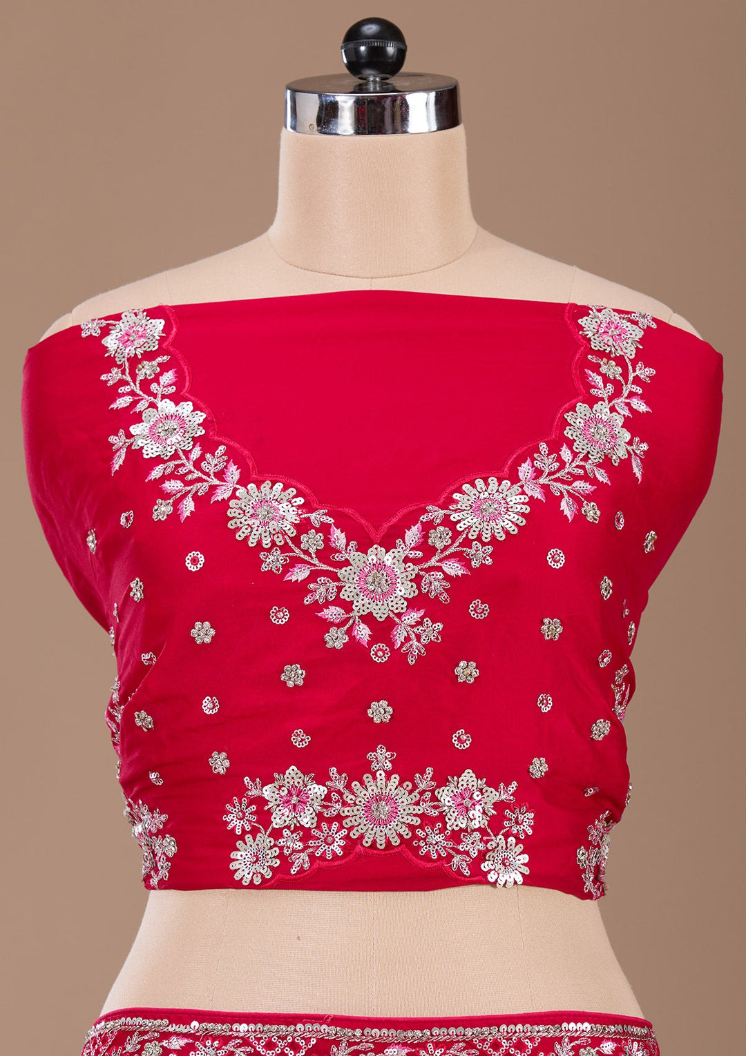 Rani Pink Sequins Silk Readymade Lehenga-Koskii