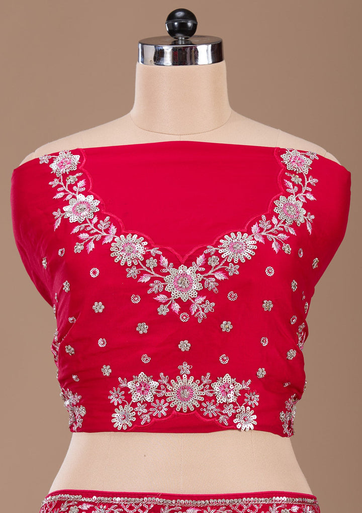 Rani Pink Sequins Silk Readymade Lehenga-Koskii