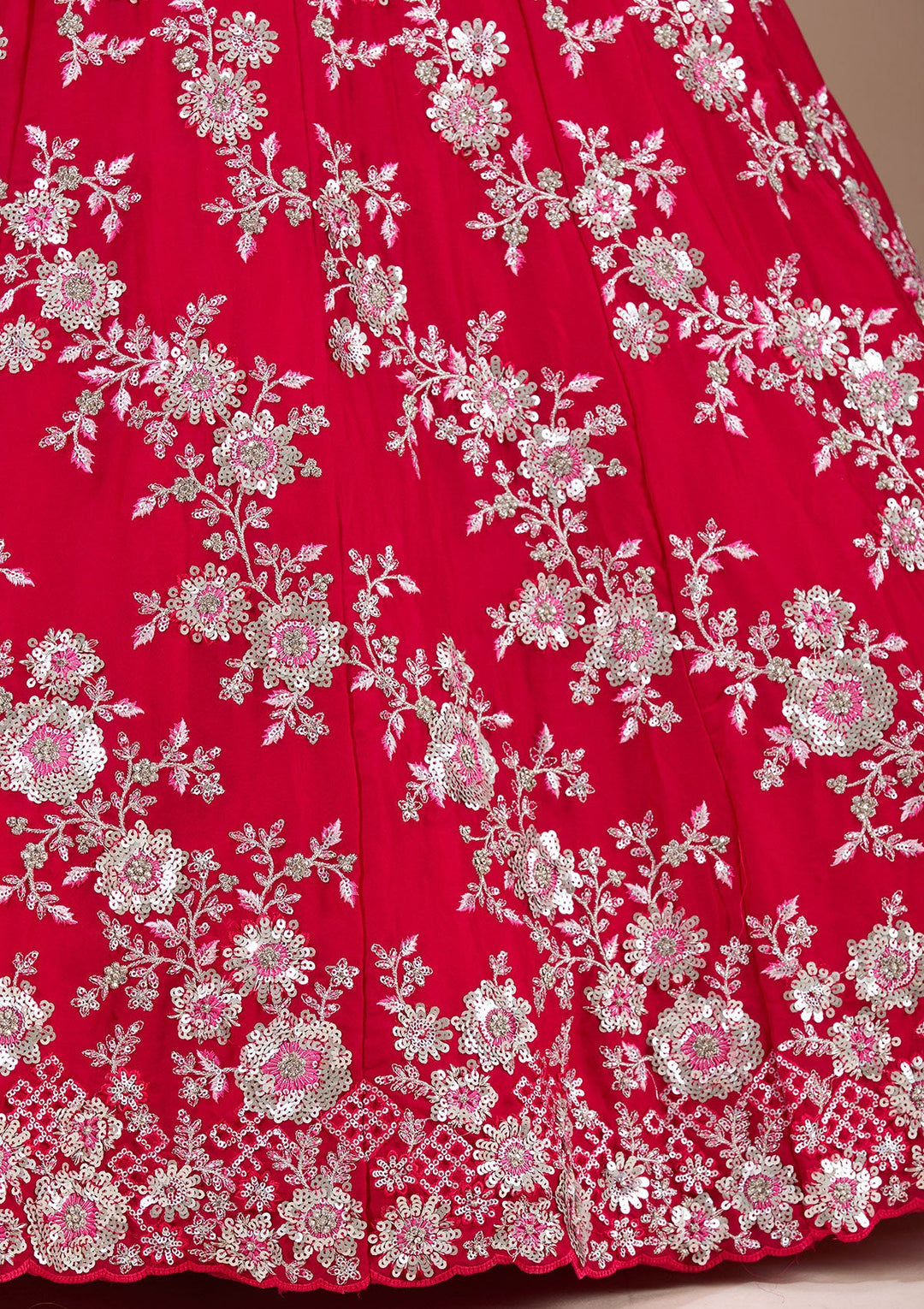 Rani Pink Sequins Silk Readymade Lehenga-Koskii