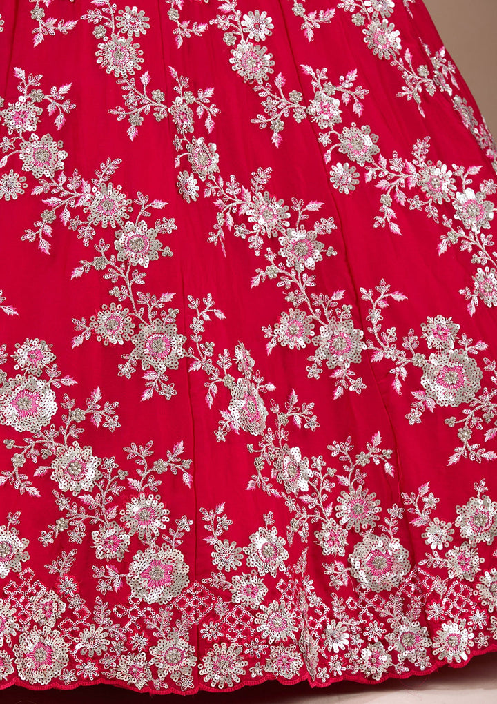 Rani Pink Sequins Silk Readymade Lehenga-Koskii
