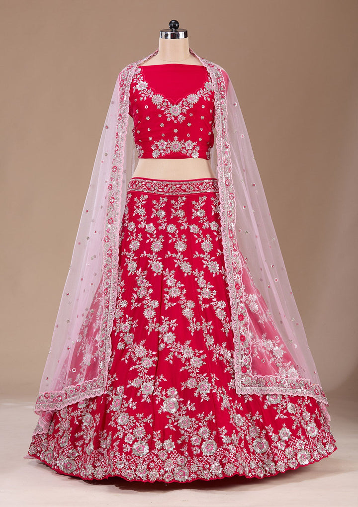 Rani Pink Sequins Silk Readymade Lehenga-Koskii