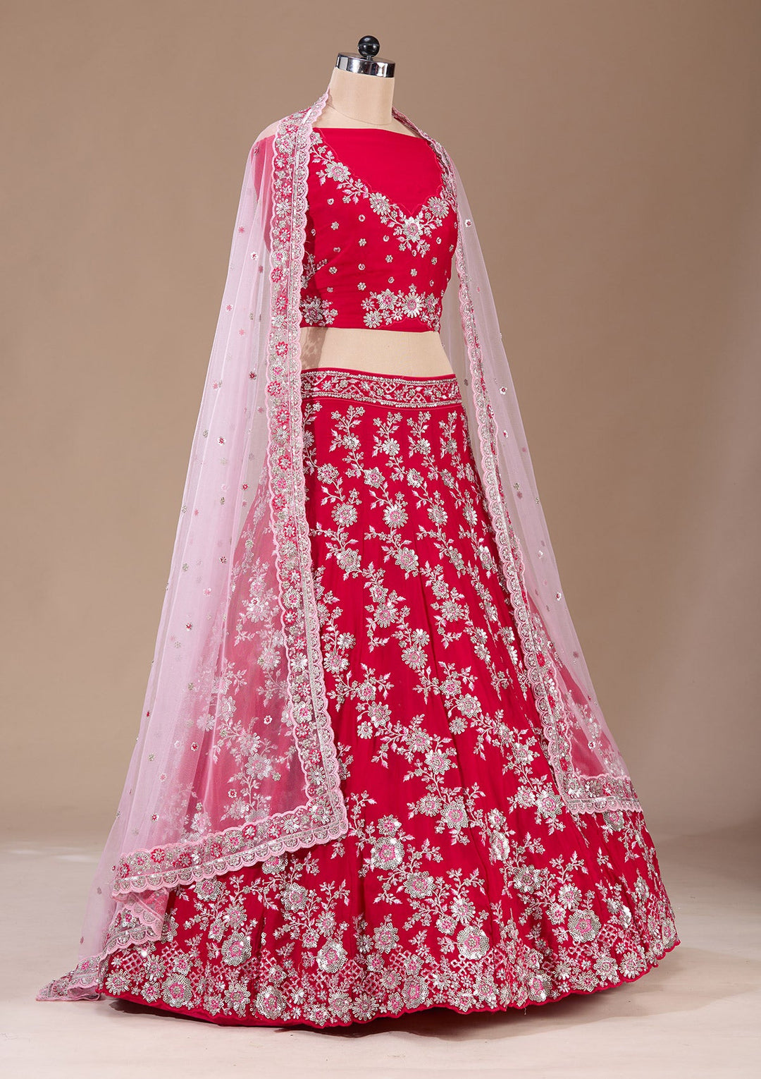 Rani Pink Sequins Silk Readymade Lehenga-Koskii