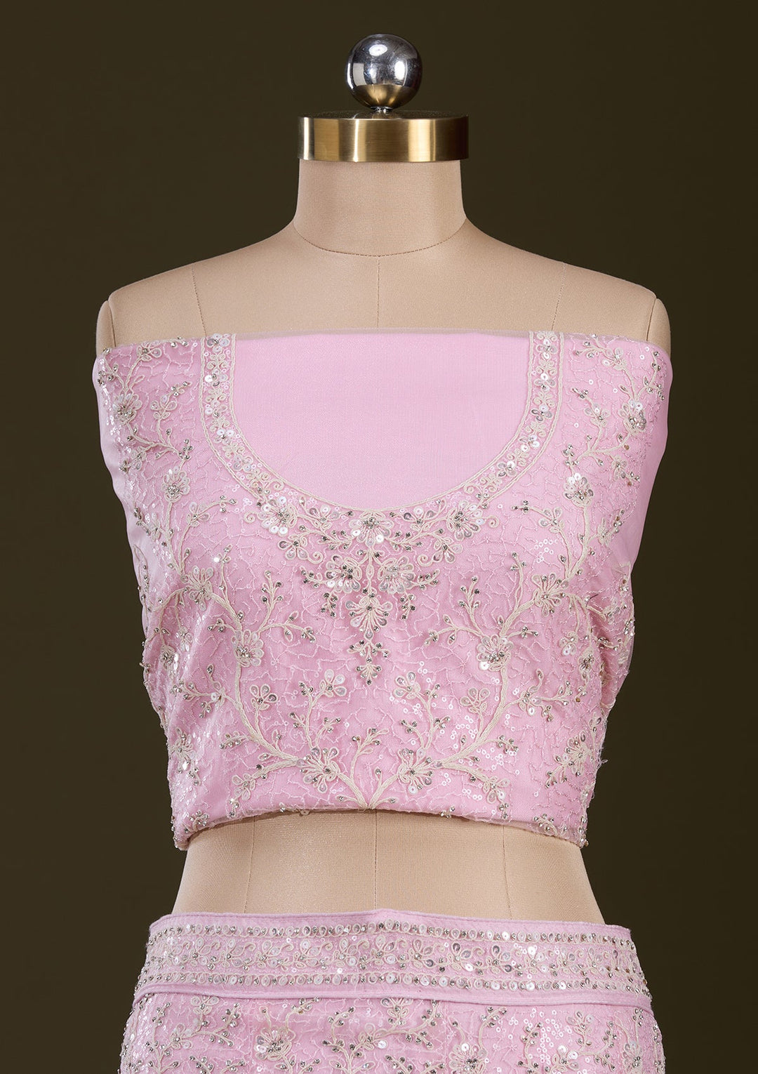 Pink Sequins Net Readymade Lehenga-Koskii