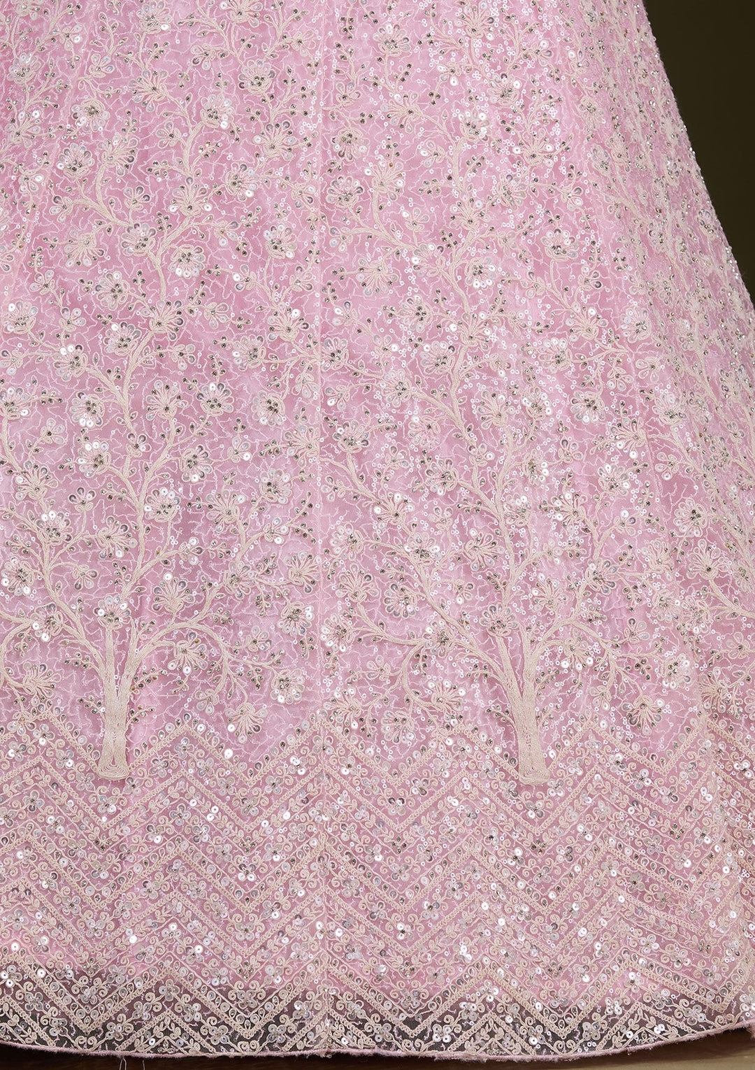 Pink Sequins Net Readymade Lehenga-Koskii