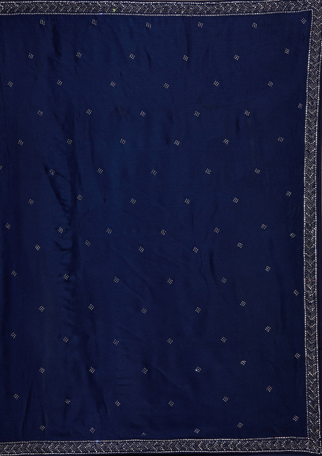 Navy Blue Silver Stonework Semi Crepe Readymade Lehenga-Koskii