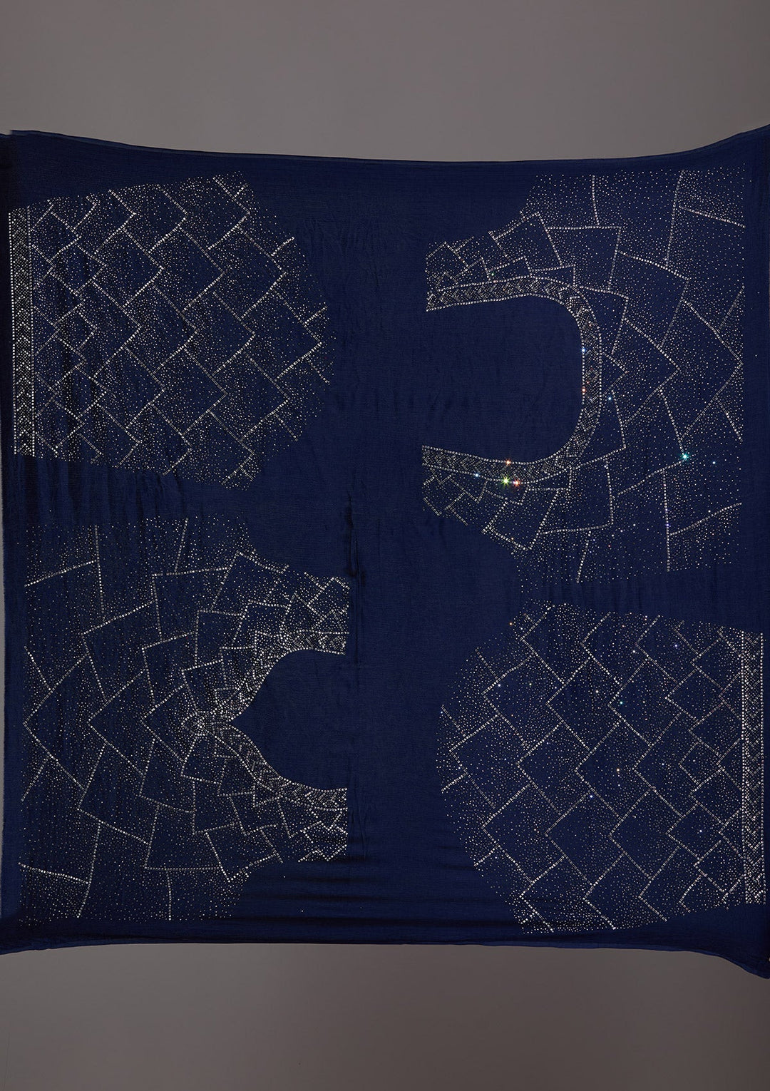 Navy Blue Silver Stonework Semi Crepe Readymade Lehenga-Koskii