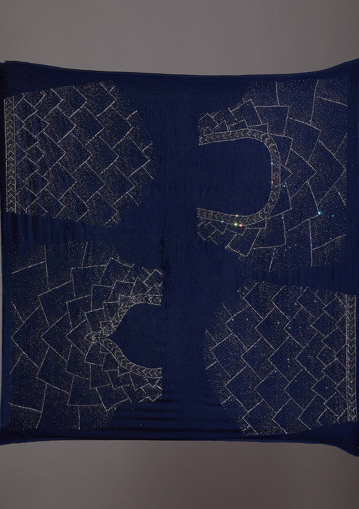 Navy Blue Silver Stonework Semi Crepe Readymade Lehenga-Koskii