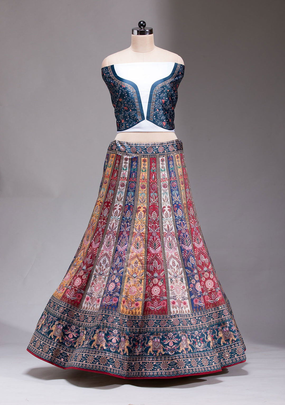 Navy Blue Swarovski Raw Silk Readymade Lehenga-koskii